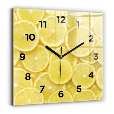 Produktbild von Wallfluent Wanduhr – Stilles Quarzuhrwerk - Uhr Dekoration Wohnzimmer Schlafzimmer Küche - Zifferblatt - schwarze Zeiger - 30x30 cm - Zitronenscheiben
