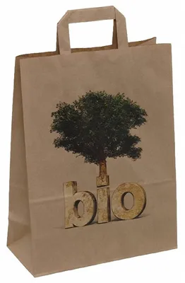 Produktbild von 250x Papiertragetaschen naßfest mit Baum-Motiv 260+120x350mm. braun 80 gr.