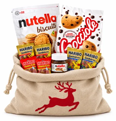 Produktbild von Weihnachtsgeschenktüte „Nussgenuss“ mit Nutella-Keksen, Pavesi Gocciole und Haribo – süßes Nikolausgeschenk