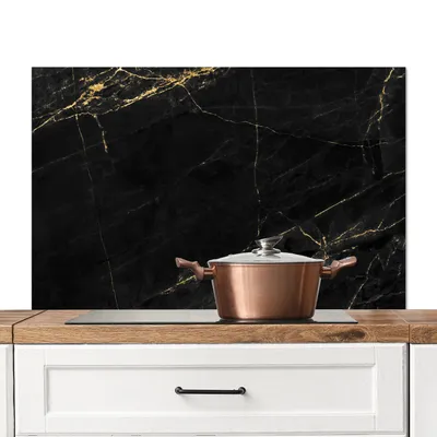 Produktbild von KitchenYeah®  Spritzschutz Küche - Küchenrückwand - Wandschutz für Herd und Spüle - Marmoroptik - Luxus - Schwarz - Gold 100x65 - Alu-Dibond (Alternative zum Spritzschutz aus Glas) - Hitzebeständig -