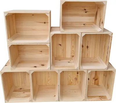 Obrázek produktu pro Dřevěná bedýnka 40x30x24 cm komplet 9 ks – přepravka na ovoce jako regál – přírodní