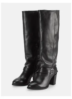 Produktbild von Kniehohe Leder Stiefel JULY E560 mit funktionalem Riemen und mittelhohem Absatz