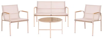Produktbild von BELIANI Gartenlounge Set Beige aus Stahl Pulverbeschichtet 4-Sitzer mit Couchtisch aus Glas Modernes Design Loungemöbel Gartensessel