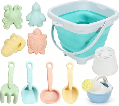 Produktbild von Sandspielzeug Set faltbarer Eimer, 5-teilig, Pastellfarben, für Strand und Schwimmbad