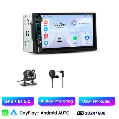 Obrázok produktu pre HEXINEX 7-palcové autorádio s bezdrôtovým CarPlay Android Auto, Bluetooth, vstupom pre zadnú kameru, kompatibilné s ovládaním na volante, IPS dotykový displej