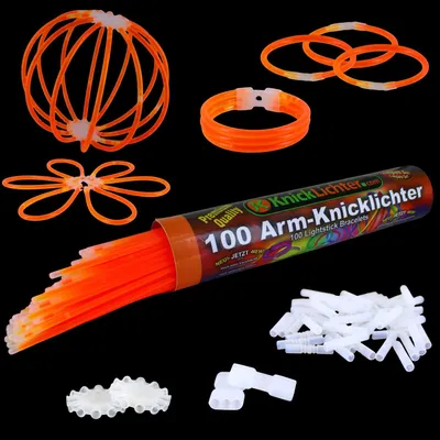 Produktbild von 100 Arm Knicklichter Orange, Leuchtstäbe Neon Party Deko, Glow Sticks