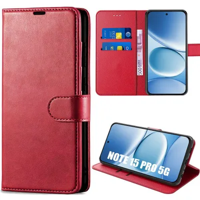 Image de Coque pour Xiaomi Redmi Note 15 Pro 5G, Protection Antichoc Anti-Rayures Cuir Synthétique - Rouge