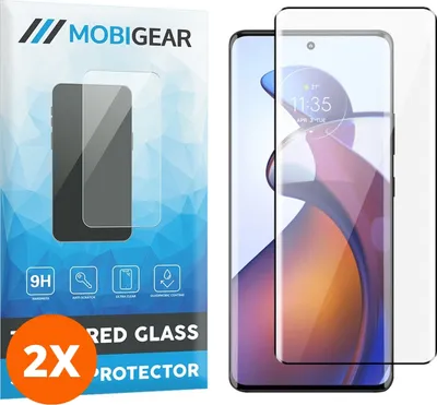 Produktbild von Mobigear Premium 4.99 Motorola Edge 30 Fusion Panzerglas Gehärtetes Glas Displayschutz - Hüllenfreundlich - Schwarz (2er Pack)