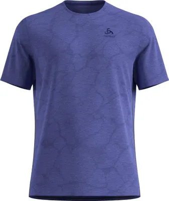 Blaues Odlo Zeroweight Engineered Chill-Tec Laufshirt mit kurzem Arm und Rundhalsausschnitt