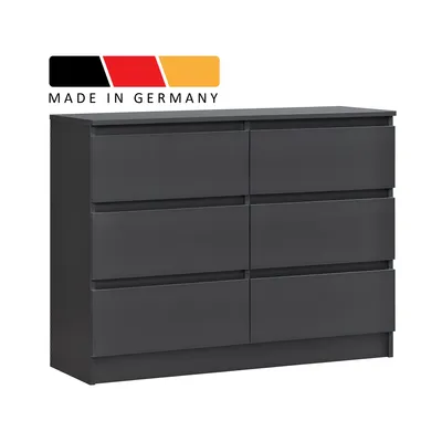 Produktbild von Home Collective Kommode mit 6 Schubladen Kommode Holz Schrank Kommode mit Schubladen, Sideboard, Highboard für Schlafzimmer Wohnzimmer Flur Büro Organizer | 95 cm Breite | Anthrazit