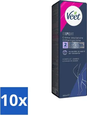 Produktbild von Veet Expert – Enthaarungscreme mit Sheabutter – Körper & Beine – Für alle Hauttypen – 100 ml - Vorteilspack - 10 Stücke