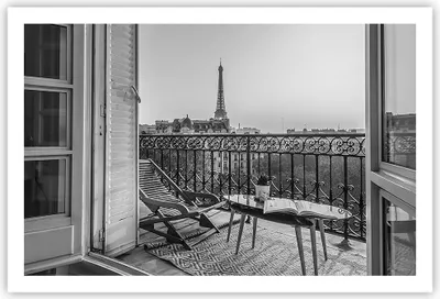 Produktbild von Poster - Poster ohne Rahmen - Schwarzweiß Paris Balkon - 91,5x61 cm - Wand Bild - Wanddeko - Wandbilder - Kunstposter - Wandposter - Bilder - Kunstdruck - Wanddekoration - Wandbild - P2XAA91x61-4595