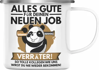 Produktbild von Trendation - Jobwechsel Emaille Tasse Geschenk Neuer Job Abschied Abschiedsgeschenk Kollege Kollegin Alles Gute Für Den Neuen Job (Silber)