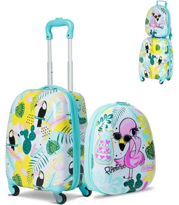 Immagine prodotto di Set di valigie per bambini MY21115DEDE, 2 in 1, carrello con manico telescopico e 4 rotelle - A