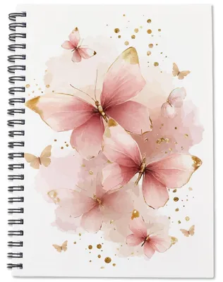 Image de Cahier à spirale, motif papillon, rose, or, format A5, quadrillé, 80 pages, avec poche
