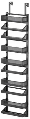 Immagine prodotto di Organizzatore da appendere per la porta - Scaffale sospeso a 6 ripiani per spezie - Grande capacità - Acciaio - Adatto per cucina e bagno - Nero