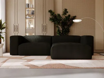 Produktbild von GrainGold Ecksofa L-Form Rechts Landi - Moderne Cord Ecksofa, Wohnzimmer Ecksofa - Eckcouch Schwarz (Lincoln 100)