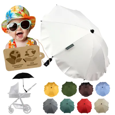 Produktbild von BAMBINIWELT Sonnenschirm für Kinderwagen Ø68cm UV-Schutz50+ Schirm Sonnensegel Sonnenschutz, weiß