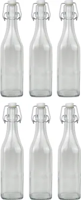 Produktbild von 6 x vierkant Glasflasche á 500ml mit Bügelverschluss - leere Flaschen zum befüllen als Saftflasche Ölflasche Schnapsflasche Einmachflasche Likörflaschen und mehr