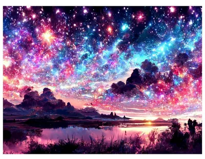 Immagine prodotto di Kit per il Diamond Painting 5D, paesaggio con nebulosa stellare, dimensioni 30x40 cm