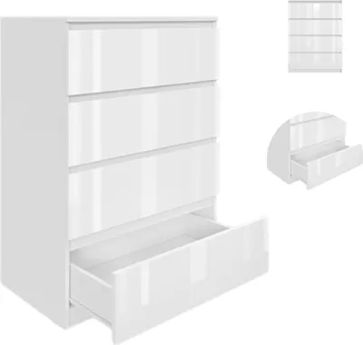 Zdjęcie produktu dla YUMEBLY | Komoda słupek 71x97x40 cm z 4 szufladami – szafka do salonu, sypialni, biura lub pokoju dziecięcego | Biały połysk