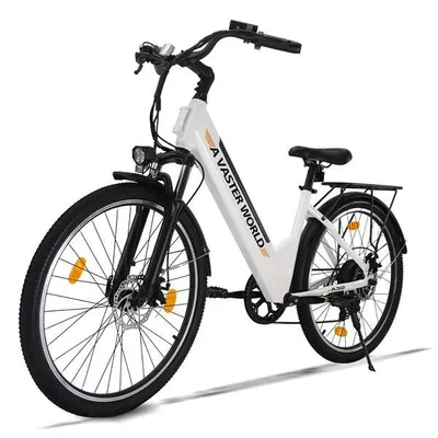 Produktbild von A32 E-Bike Weiß Citybike 26 Zoll, 250W, 48V 499,2Wh Akku, Shimano 7-Gang, Scheibenbremsen, LCD Display, Trekking Elektrofahrrad für Damen und Herren