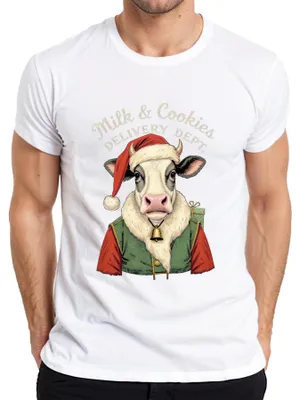 Obrázok produktu pre Vianočná krava Santa Gift Vtipné pánske tričko, biele, M