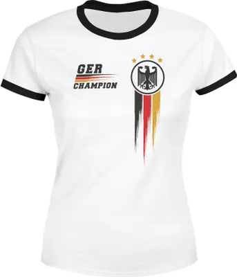 Produktbild von Damen EM-Shirt Deutschland Fußball Fanshirt Germany Champion Europameisterschaft 2021 Moonworks®  weiß-schwarz XL