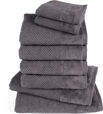 Produktbild von Pure Label 8-TLG Handtücher Set mit Aufhängeschlaufen aus Baumwolle - 2x Badetuch 70x140 cm 4x Handtuch 50x100 cm 2x Gästetuch 30x50 cm, Grau