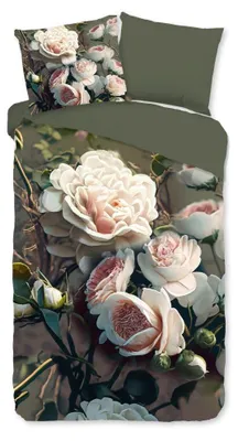 Produktbild von Pure Bettwäsche "White Roses" - Grün - (140x220 cm) - 100 % Polyester