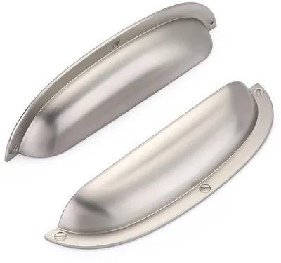 Obrázek produktu pro Sada 6 kusů úchytů Unyqoos® ve tvaru mušlí – stříbrné úchytky na nábytek vyrobené ze zinkové slitiny, rozteč otvorů 128 mm, vhodné pro kuchyňské skříňky a zásuvky
