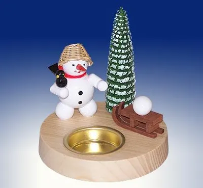 Produktbild von Teelichthalter Schneemann mit Schlitten  BxHxT 10x10,5x10cm NEU