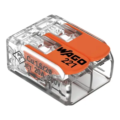 Zdjęcie produktu dla Wago 221-412, Cage Clamp, Pomarańczowy, Przezroczysty, 450 V, 32 A, RoHS, 1,6 g