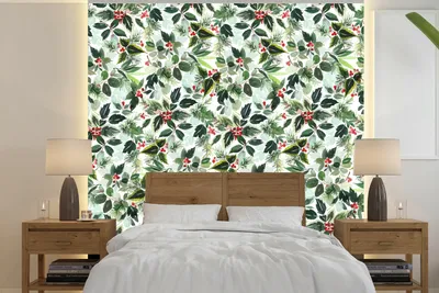 Produktbild von MuchoWow® Fototapete für Wohnzimmer oder Schlafzimmer Wandtapete Vinyl Motivtapete Mistelzweig - Weihnachten - Muster - 260x260 cm - Papiertapeten