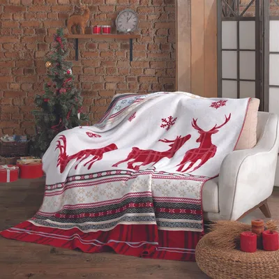 Produktbild von Weihnachts Kuscheldecke 150x200 – Zweiseitige Fleece Decke mit Weihnachtlichen Wintermotiven