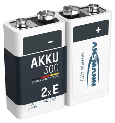 Produktbild von ANSMANN Akku 9V 300mAh E-Block NiMH – 1000x wiederaufladbar (2 Stück)