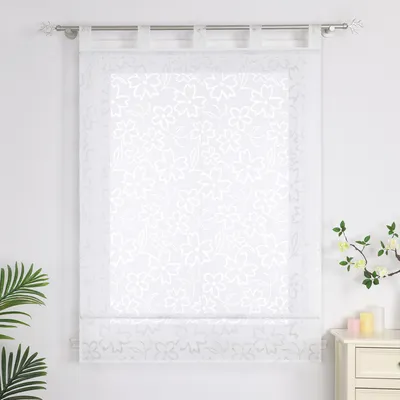Produktbild von Delien Raffrollo mit Schlaufen Schlaufenschal Ausbrenner Voile Raffgardine mit Blumen Muster Vorhänge Weiß BxH 100x140 cm