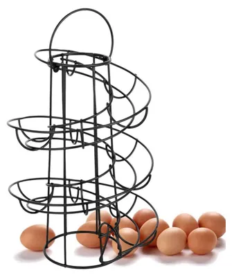 Produktbild von Eierständer Spiraldesign aus Metall, rotierend, platzsparend, Schwarz, automatische Eiernachrutschfunktion