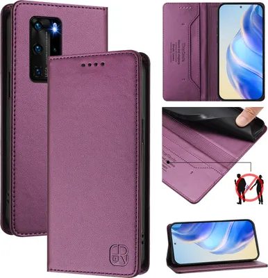 Produktbild von Lederhülle für Huawei P40 Pro Hülle Flip Brieftasche Kartenfächern Ständer Schutzhülle Lila