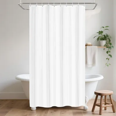 Produktbild von Duschvorhang aus Polyestergewebe, 150 x 200 cm, schimmelresistent, wasserdicht und waschbar, inklusive 10 Haken, weiß
