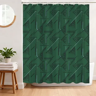 Image de Rideau de douche à motif géométrique, 180x180 cm, imperméable, avec 12 crochets, pour la salle de bain
