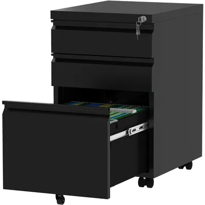 Image de Armoire de classement verrouillable avec 3 tiroirs - Armoire mobile pour le bureau à domicile