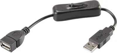 Produktbild von Renkforce USB-Kabel USB 2.0 USB-A Stecker, USB-A Buchse 0.25 m Schwarz inkl. Ein/Aus-Schalter, vergoldete Steckkontakte