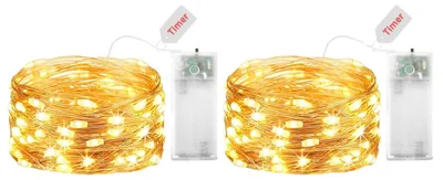 LED-Lichterkette 2er Set, 3M, 30 LED, warmweiß, Timer, Batterie