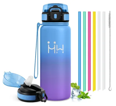 Productafbeelding van Drinkfles 750 ml, lekvrije thermosfles met rietje, geschikt voor koolzuurhoudende dranken