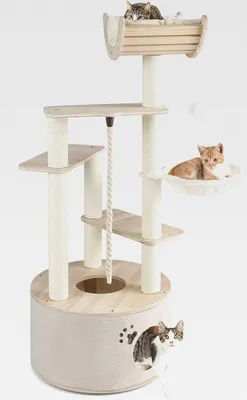 Produktbild von Kratzbaum Holz, 141 cm, Katzenbaum mit großer Katzenhöhle, Hängematte, Sisal-Kratzpfosten, Ball & Plattformen, Dicker Stamm, Katzenkratzbaum Katzen, Kletterbaum Aktivitätsbaum, Natur