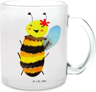 Produktbild von Mr. & Mrs. Panda Teetasse Biene Happy - Transparent - Geschenk, Tee Tasse, Pott, Haferl, Teeglas, Glasbecher