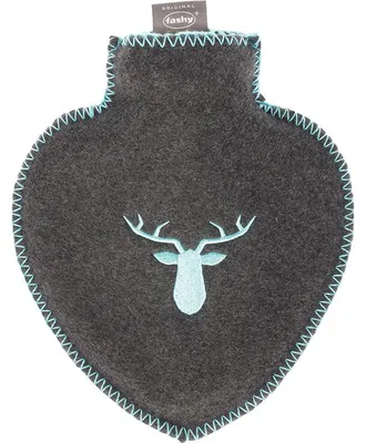Image de Bouteille de chaleur Fashy, 0,7 L, avec housse en polaire, broderie et coutures décoratives, couleur gris foncé