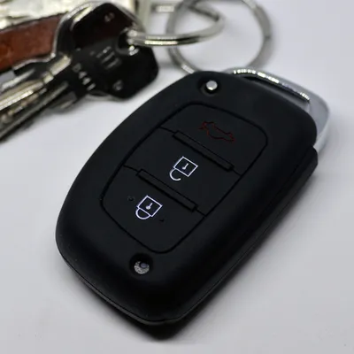 Produktbild von Auto Schlüssel Hülle Silikon Schutz Cover Schwarz kompatibel mit Hyundai i10 i20 i40 ix25 ix35 Tucson Accent Ioniq Sonata Tucson Santa Fe 3 Tasten KEYLESS SMARTKEY