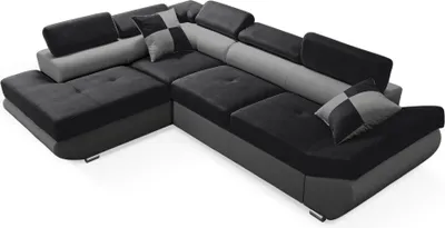 Produktbild von Robin Saturn Ecksofa mit Schlaffunktion Bettkasten 5 Verstellbare Kopfstützen 2 Kissen Sofa L-Form Schlafsofa Freistehende Eckcouch Schlafcouch Wohnzimmermöbel Wohnlandschaft Links Schwarz Grau